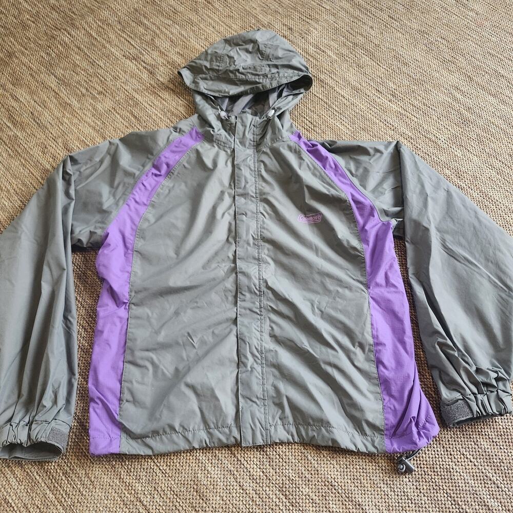 Coleman Jacket Womens Small/Medium Grey Windbreaker Nylon Coat Full Zip Hooded